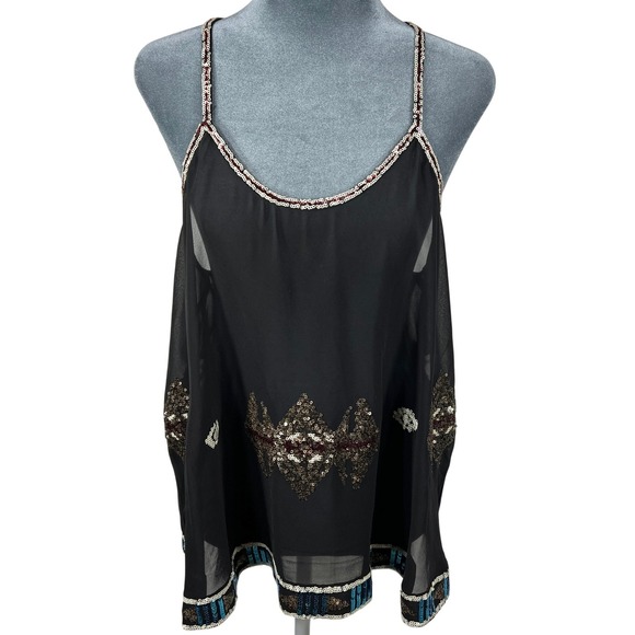BB Dakota Tops - BB Dakota Sequin Cami Small Black Gold Sheer Indie Sleaze Y2K Disco Baddie Retro